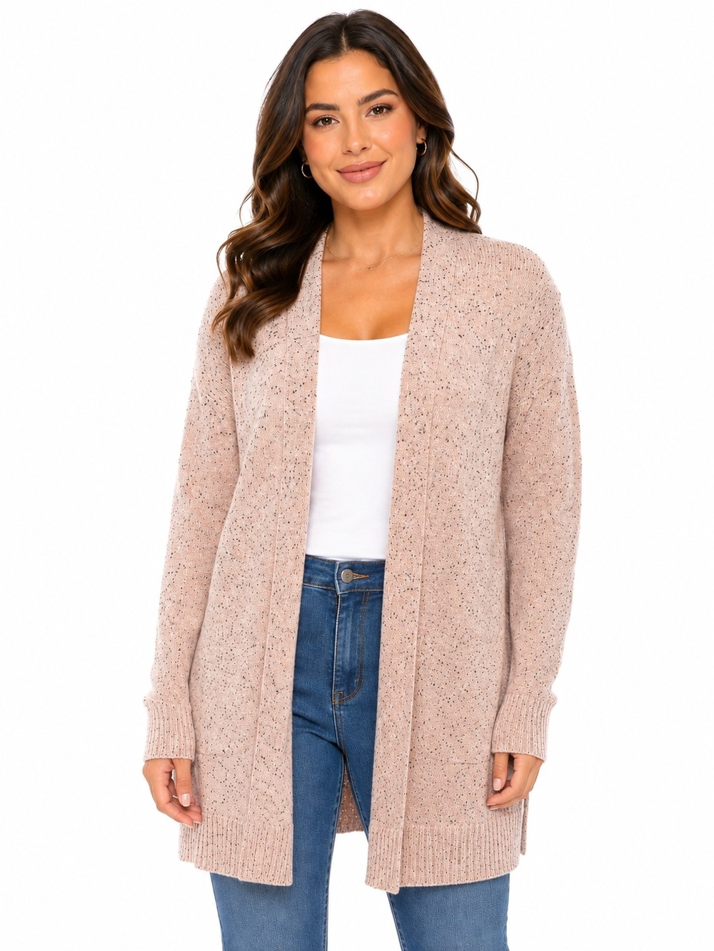 89th & Madison Dusty Blush Speckled Open-Front Cardigan